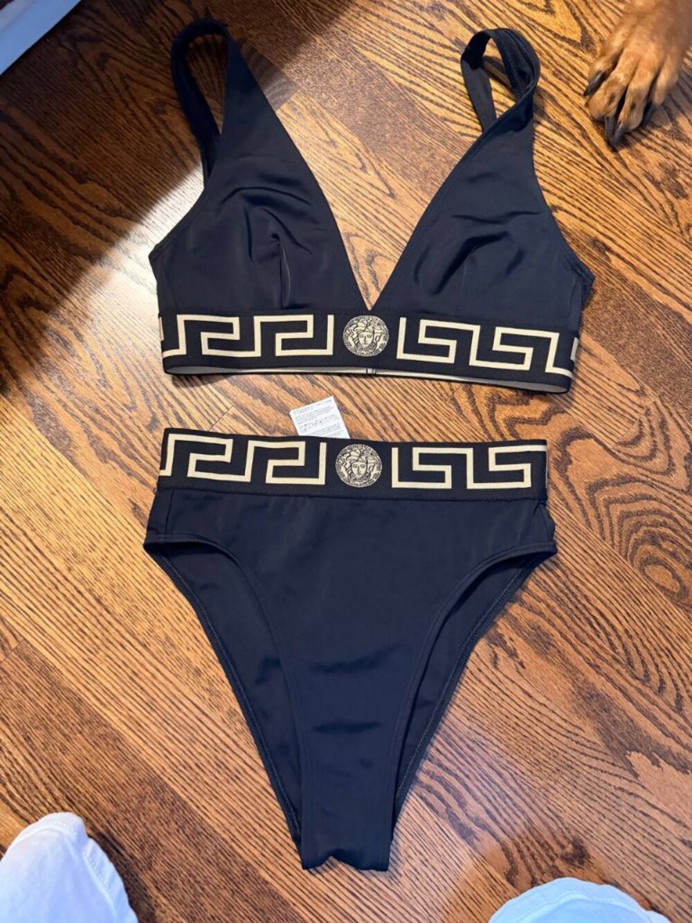 Versace Black Greca Border High-Waisted Bikini Set